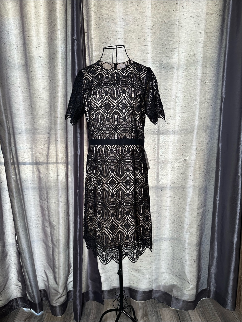 NWT Chelsea 28 Formal Black Lace Dress with Nude Slip